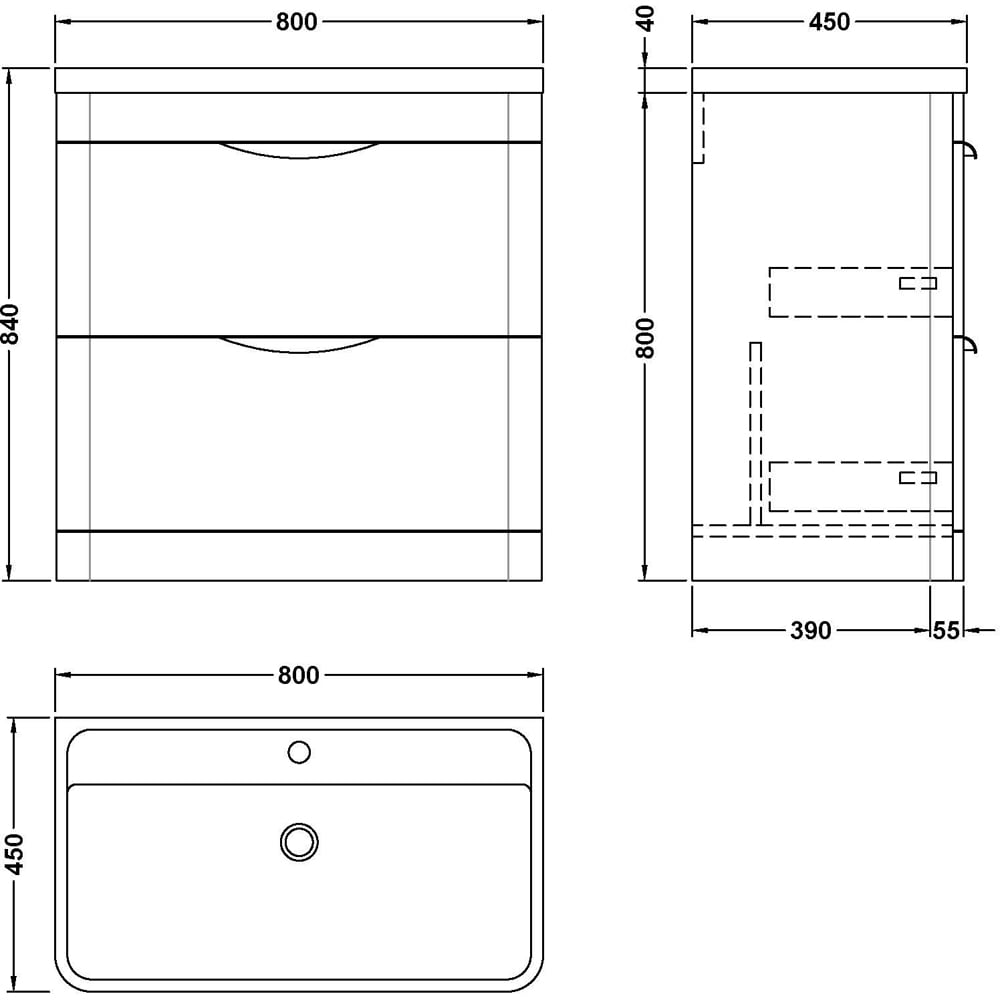nuie Parade 2 Drawer Satin Green Floor Standing Vanity Unit and 1 Tap Hole Polymarble Basin 800mm