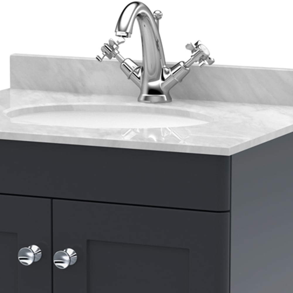 nuie Classique 2 Door Soft Black Floor Standing Unit and 1 Tap Hole Marble Top Oval Basin 600mm