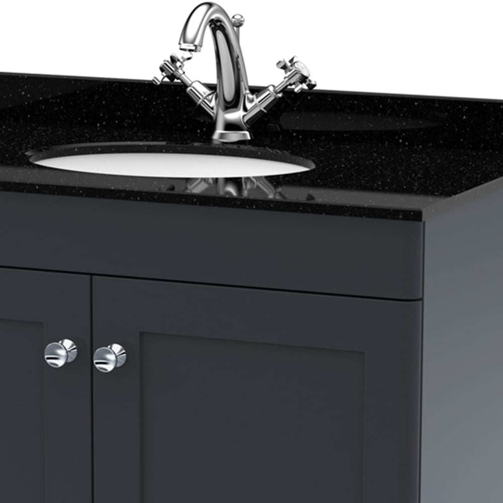 nuie Classique 2 Door Soft Black Floor Standing Unit and 1 Tap Hole Marble Top Oval Basin 800mm