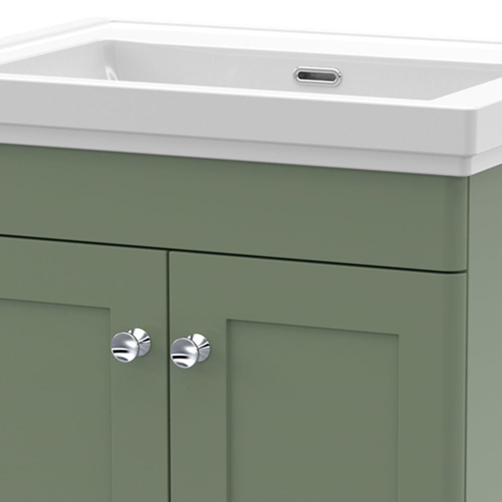 nuie Classique 2 Door Satin Green Floor Standing Unit and 0 Tap Hole Fireclay Basin 600mm