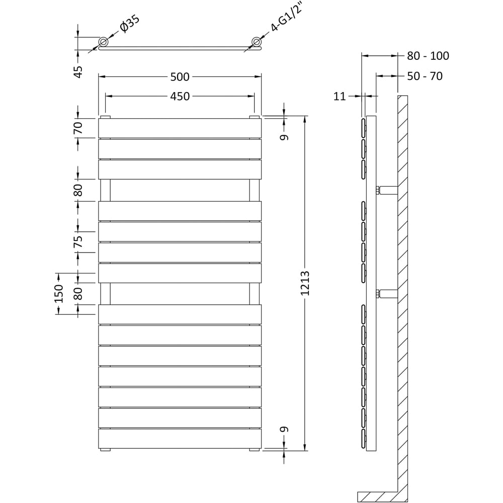 nuie Anthracite Flat Panel Heated Towel Rail 1213 x 500mm