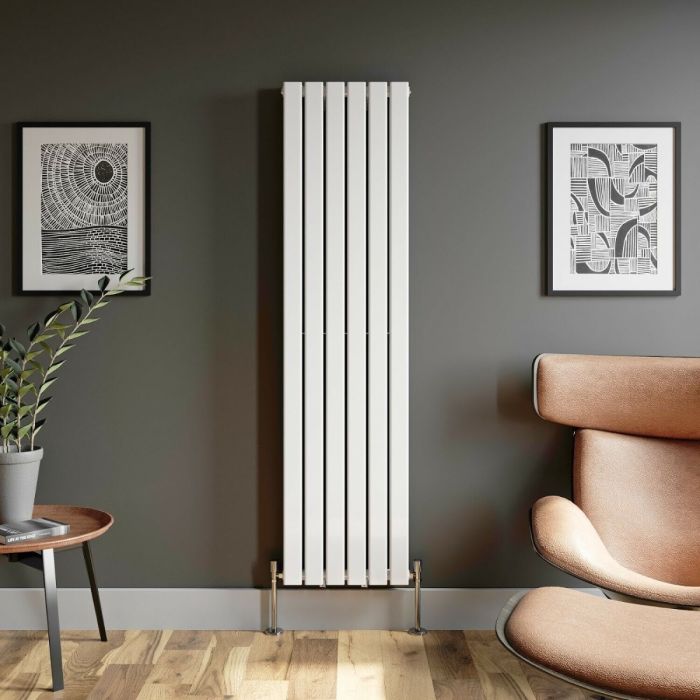 NILE 1600 x452mm Vertical Column Designer Single White Flat Panel Radiator