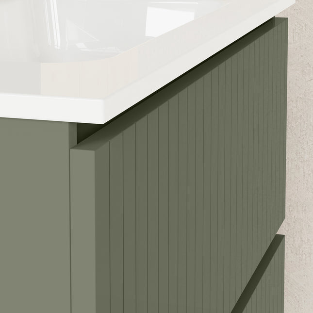 Luxe Muscat Sage Fluted Double Drawer Wall Hung Vanity Unit Including Basin 800mm x 390mm