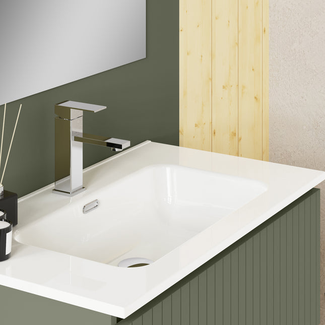 Luxe Muscat Sage Fluted Double Drawer Wall Hung Vanity Unit Including Basin 800mm x 390mm