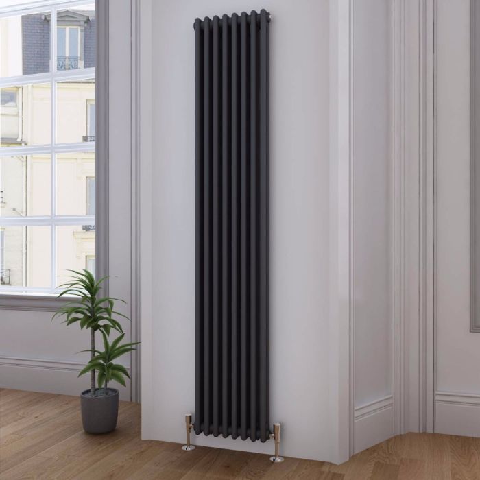 NILE Traditional 1800x380mm Anthracite 2 Column Victorian Grey Vertical Radiator