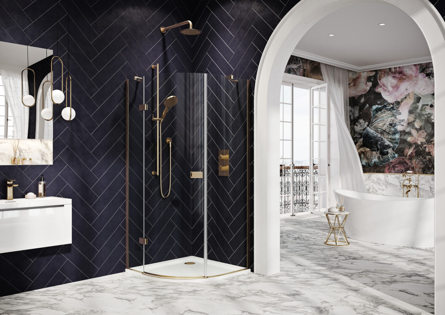 Scudo Athena Hinged Quadrant 900×900cm Brushed Brass Shower Enclosure