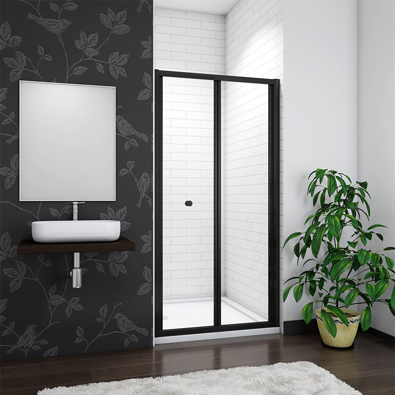 Aira 700mm Framed Matt Black Bifold Shower Door 5mm Glass