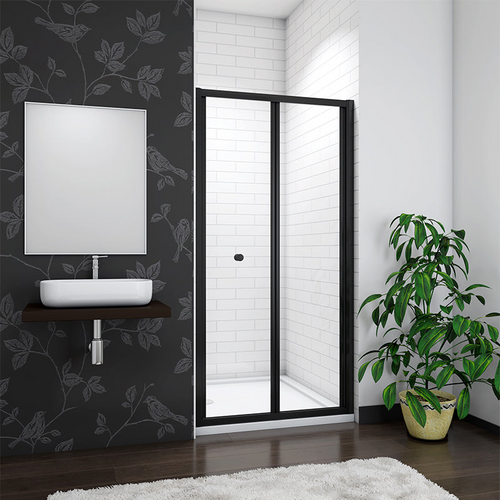 Aira 1000mm Framed Matt Black Bifold Shower Door 5mm Glass
