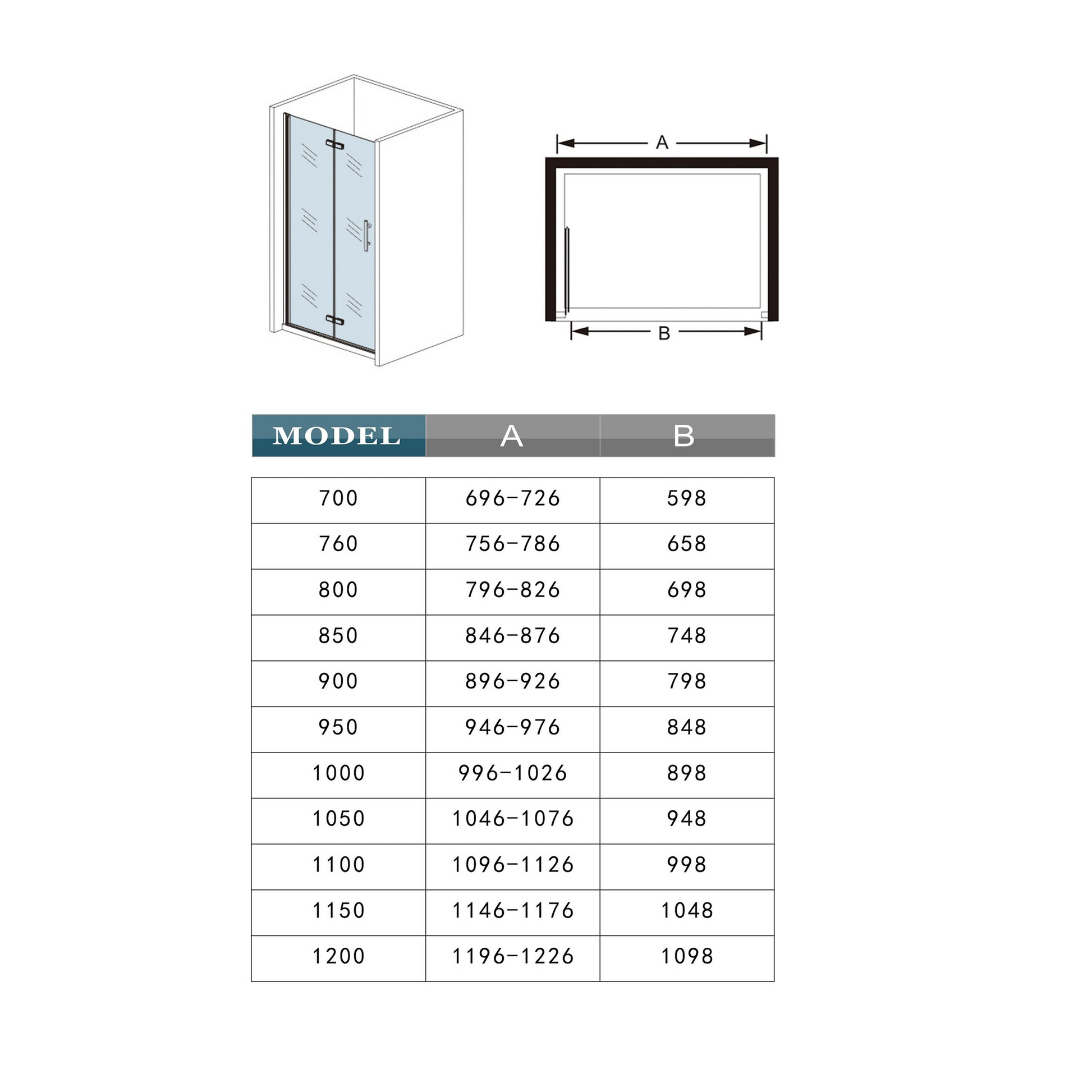 Aira 700mm Frameless Bifold Shower Door 5mm Glass