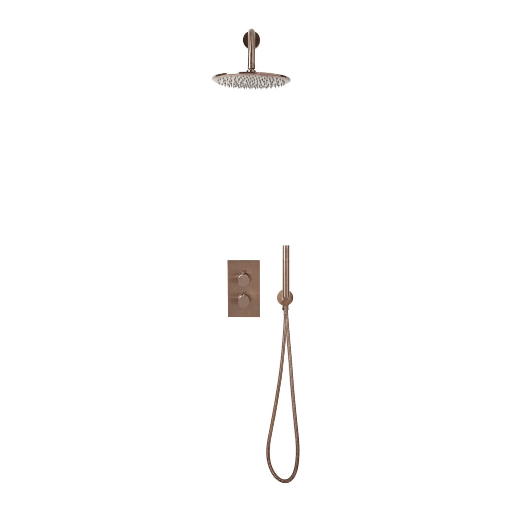 Copler Brushed Bronze Round Handle, Handset & Mounting Bracket Concealed Shower