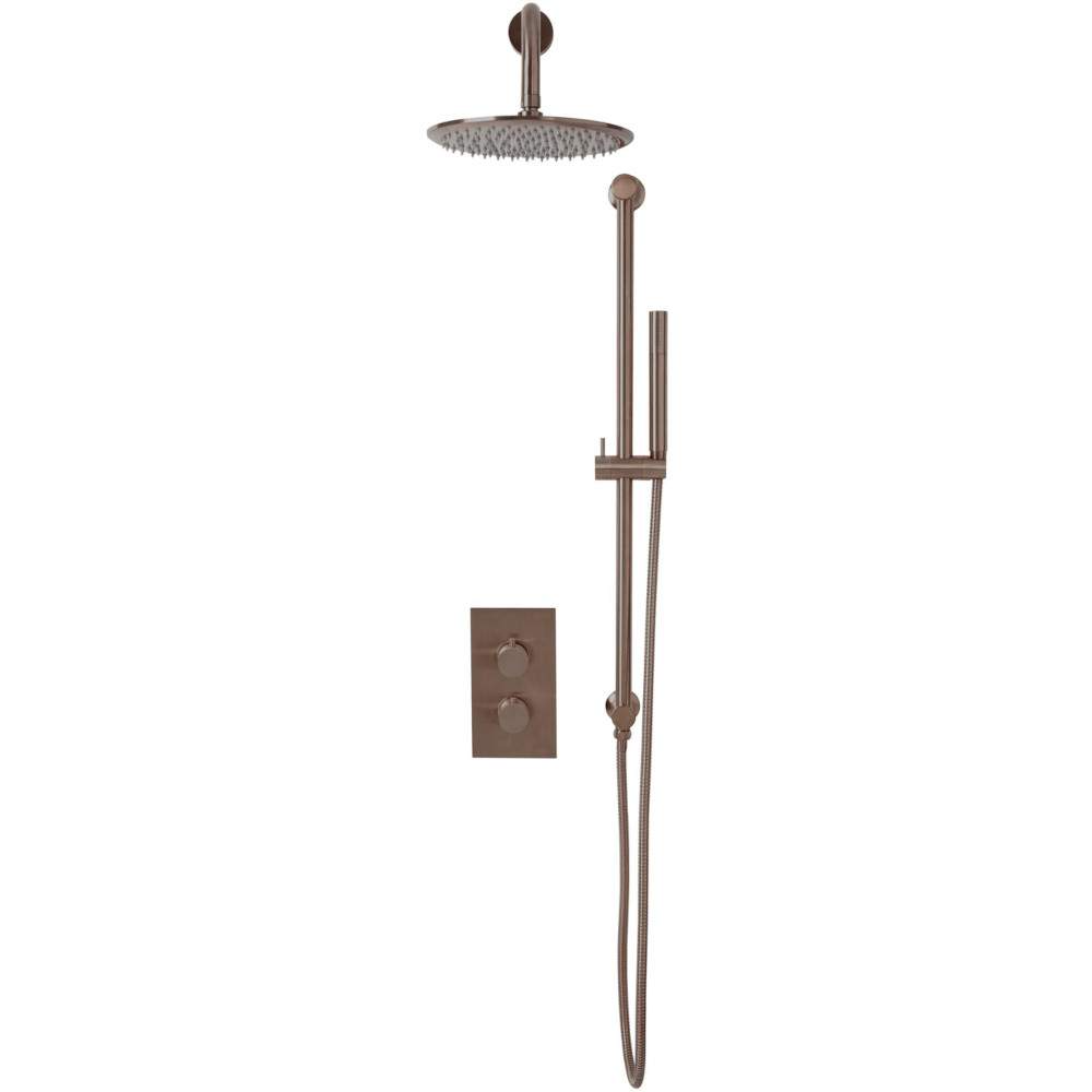 Copler Brushed Bronze Round Handle, Head & Handset Riser Kit Concealed Shower