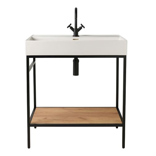 Black Vinci Noir 800mm frame Unit with Oak Shelf & Basin - 800mm x 460mm - Salgar