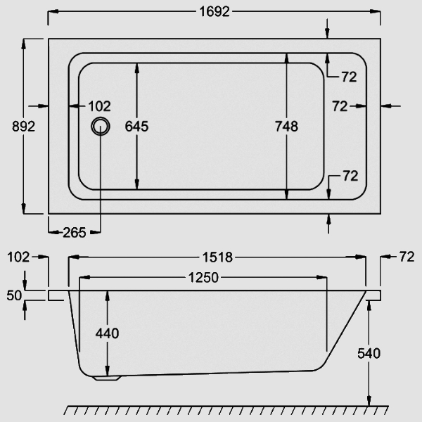 Carron Quantum 1700mm x 900mm Single Ended Bath