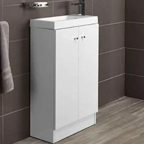 Rabat Duo 495mm Floorstanding Bathroom Vanity Unit & Basin - Gloss White