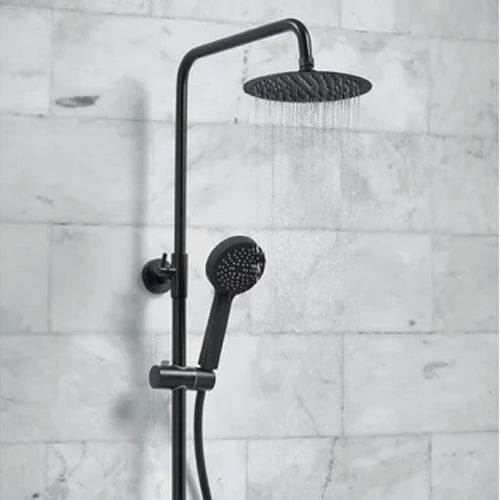 Raven Noir Black Round Rigid Riser Shower with Round Handset
