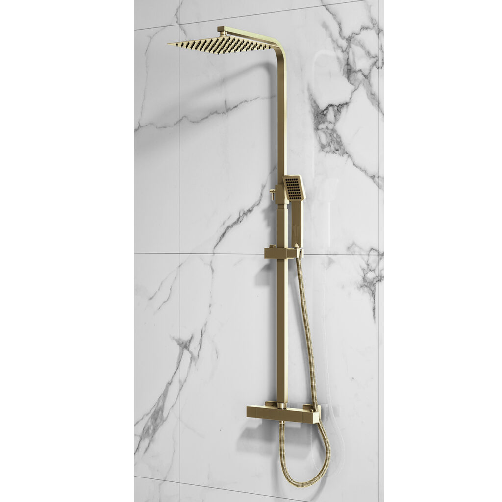 Haven Square Exposed Rigid Riser Shower Brushed Brass