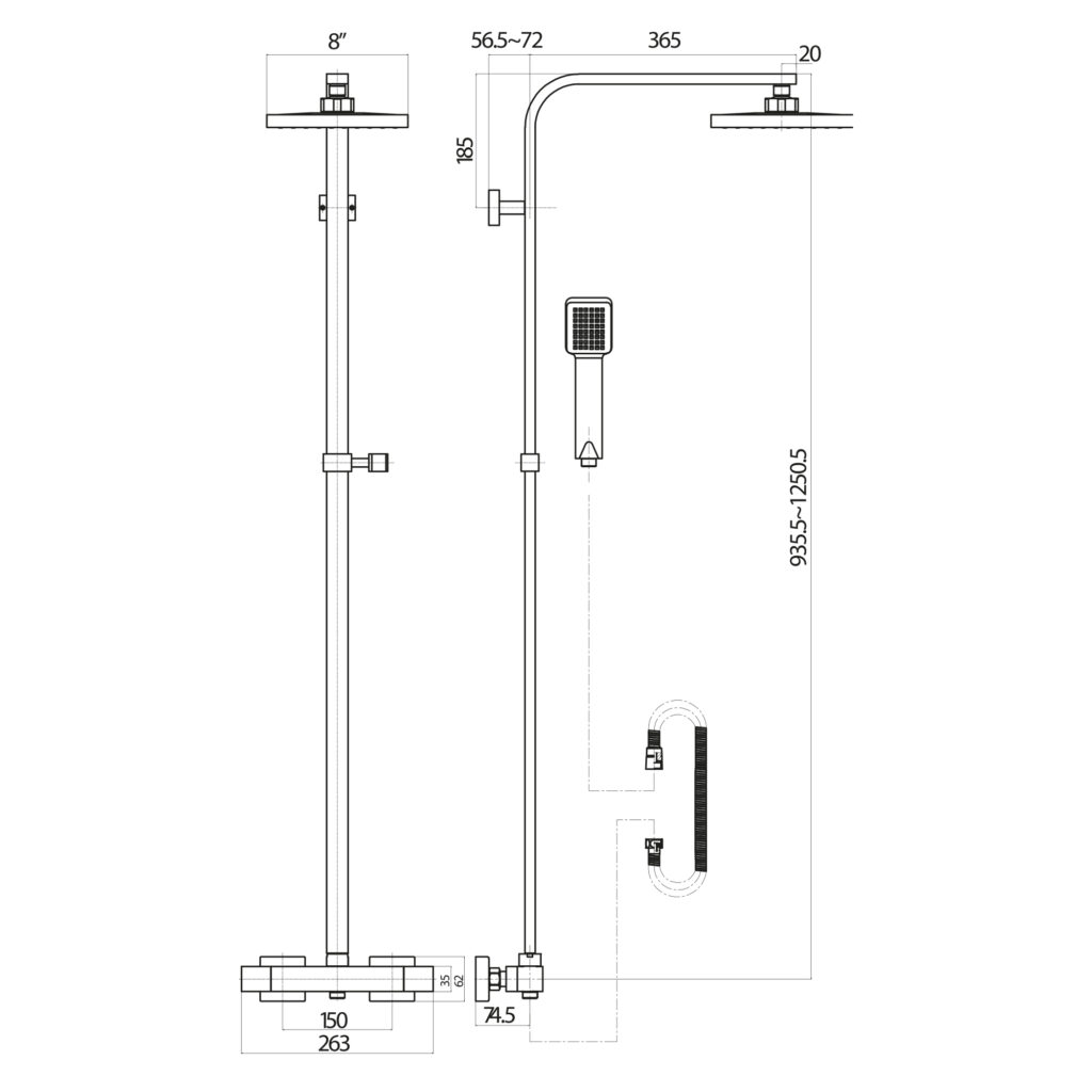 Haven Square Exposed Rigid Riser Shower Brushed Brass