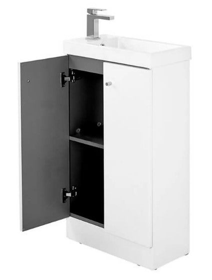 Rabat Duo 495mm Floorstanding Bathroom Vanity Unit & Basin - Gloss White