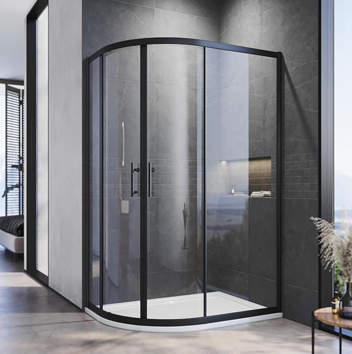 NILE Black Offset Quadrant Shower Enclosure 5mm Tempered Glass 1000 x 800mm