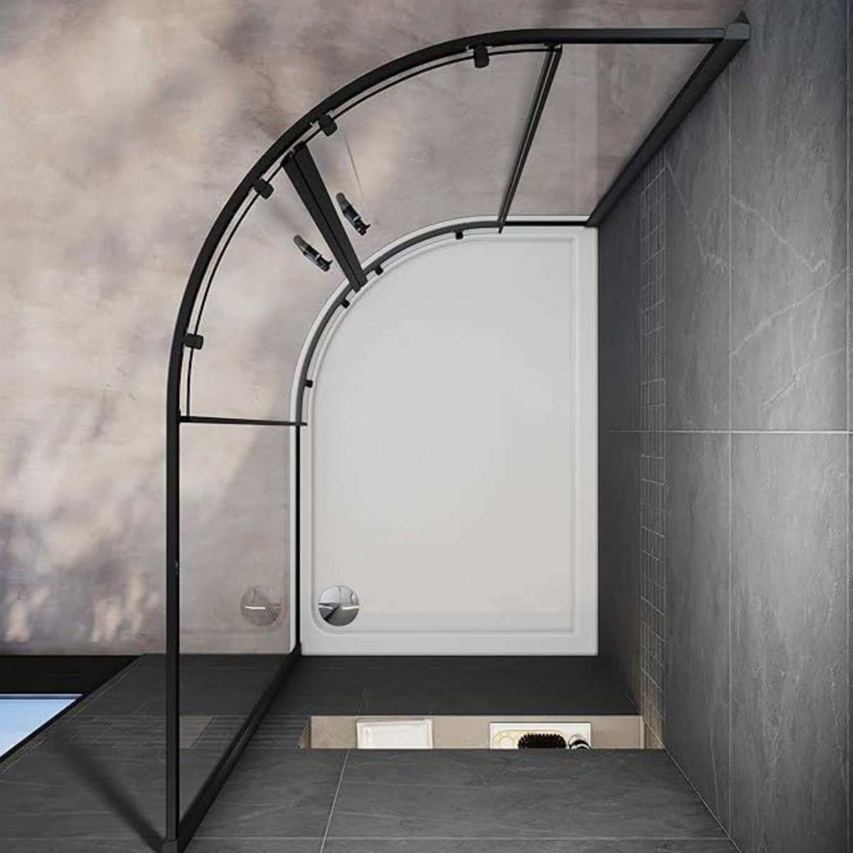 NILE Black Offset Quadrant Shower Enclosure 5mm Tempered Glass 1000 x 800mm