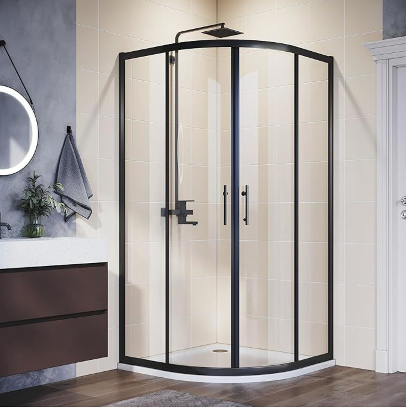 NILE Black Quadrant Shower Enclosure 5mm Tempered Glass 800 x 800mm