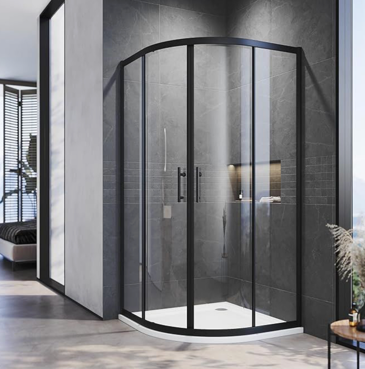 NILE Black Quadrant Shower Enclosure 5mm Tempered Glass 900 x 900mm