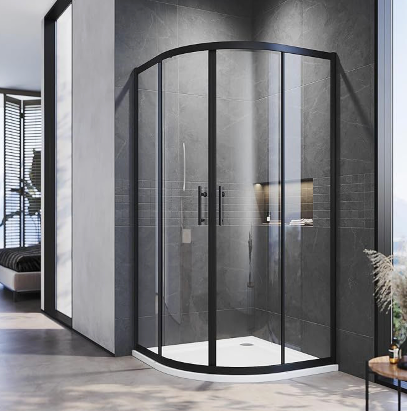 NILE Black Quadrant Shower Enclosure 5mm Tempered Glass 900 x 900mm