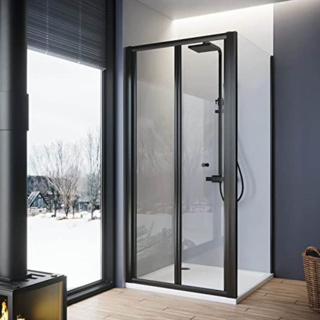 NILE Black Bi-Fold Shower Enclosure 860mm with 800mm Side Panel