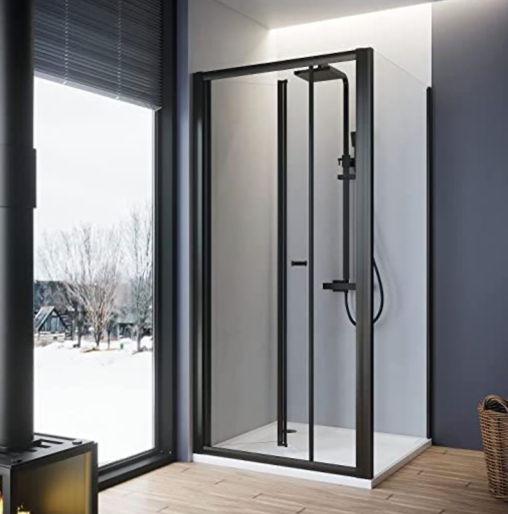 NILE Black Bi-Fold Shower Enclosure 700mm with Side Panel 760mm