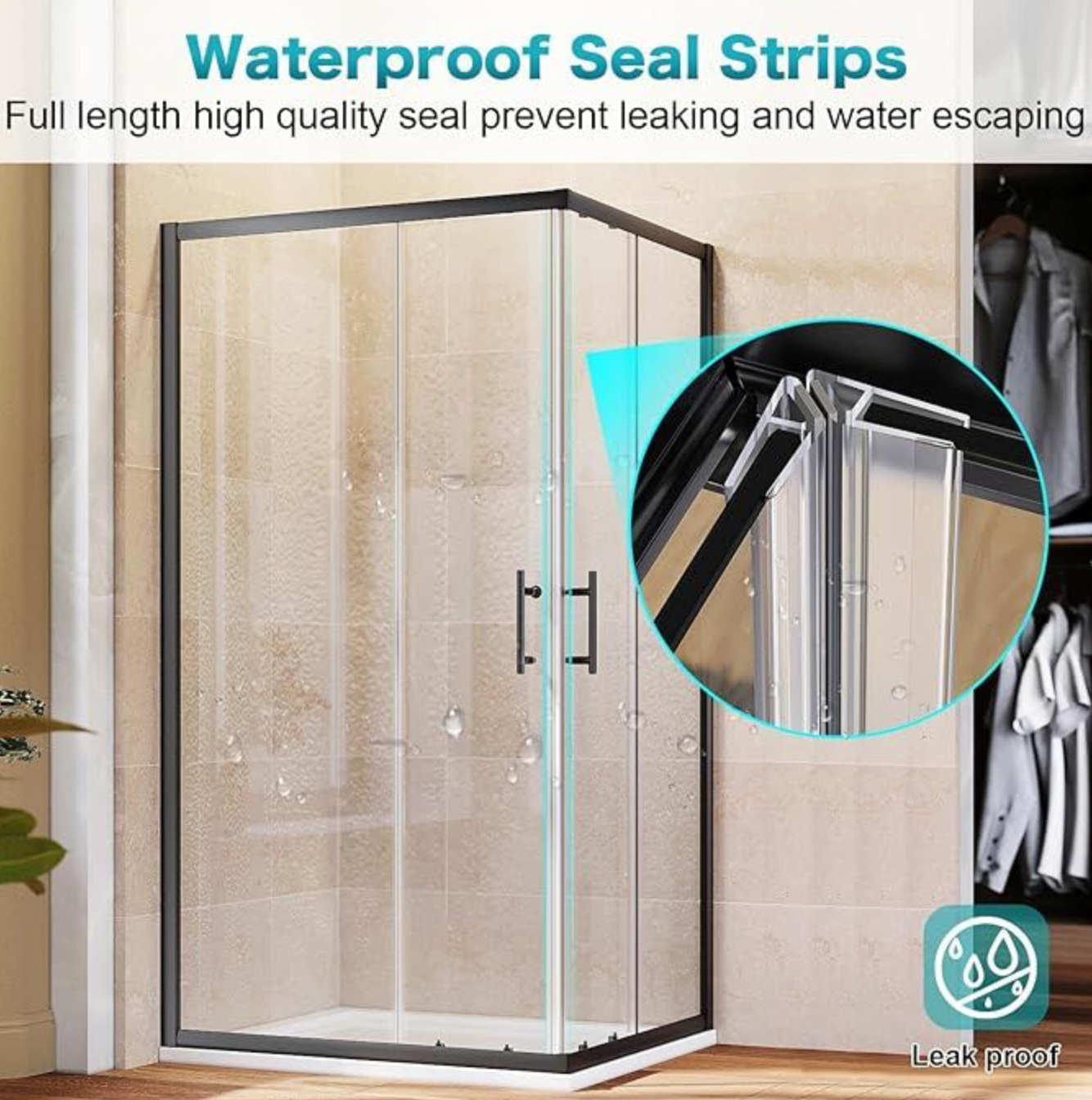 NILE Black Corner Entry Shower Enclosure 6mm Tempered Glass Sliding Shower Cubicle 760mm