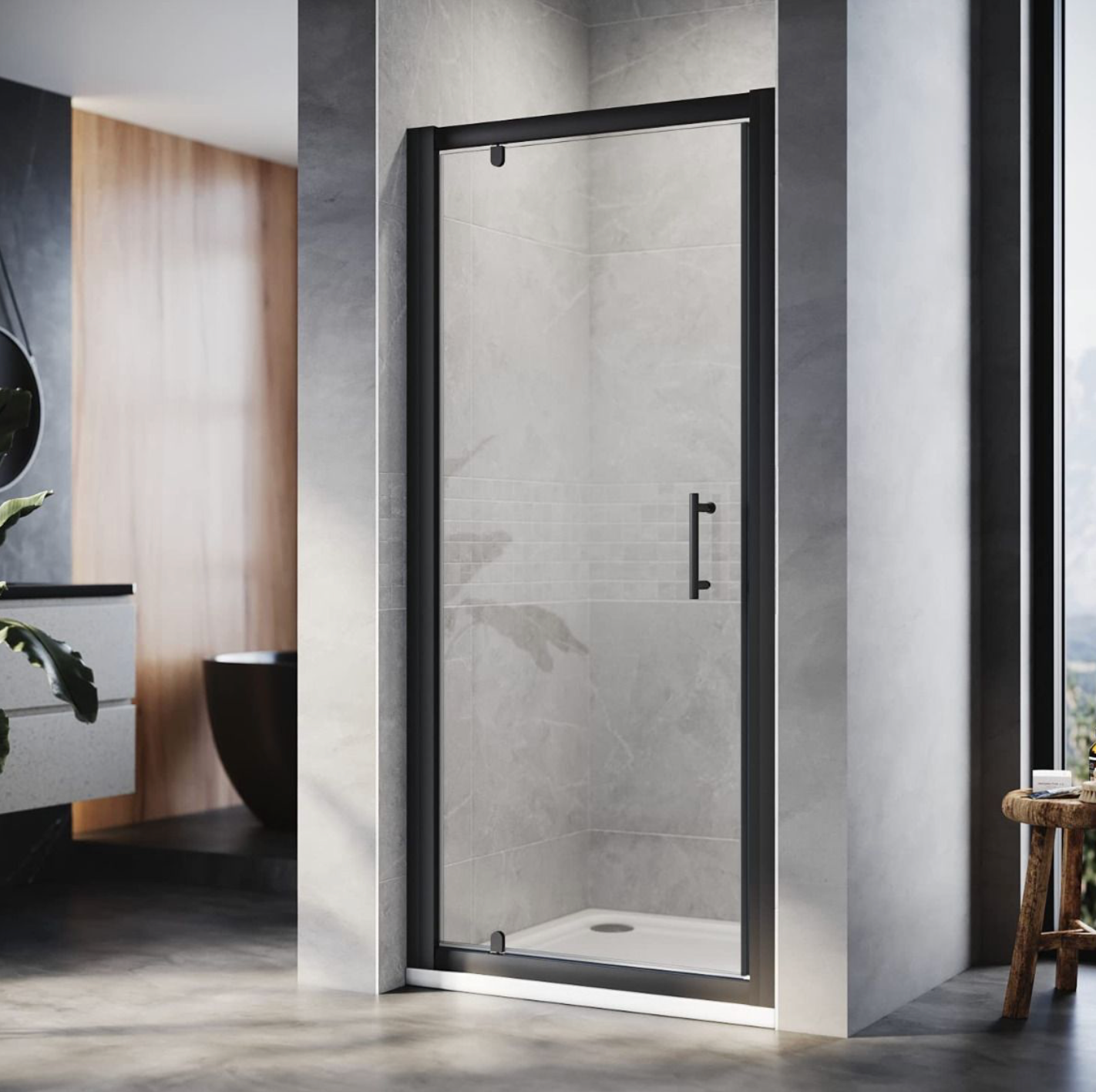 NILE Black Pivot Hinge Shower Enclosure 6mm Glass Reversible Cubicle Door 900mm