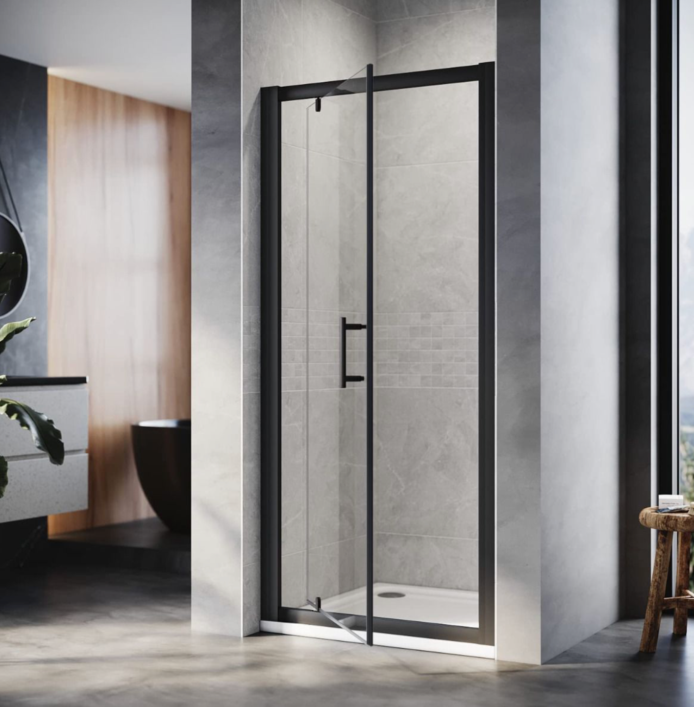 NILE Black Pivot Hinge Shower Enclosure 6mm Glass Reversible Cubicle Door 900mm