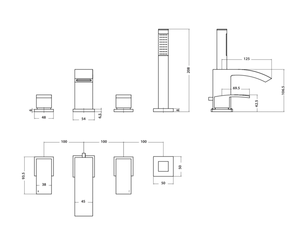 Descent Matt Black 4 Hole Deck Mounted Bath Shower Mixer with Diverter
