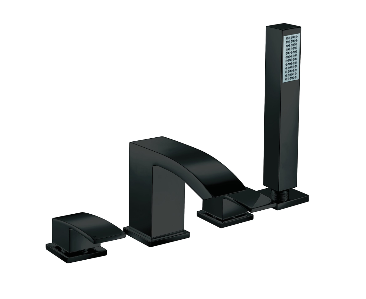 Descent Matt Black 4 Hole Deck Mounted Bath Shower Mixer with Diverter