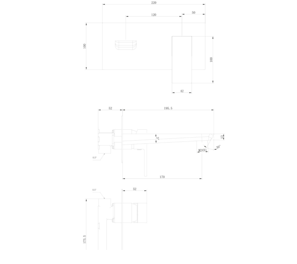 Muro Chrome Wall Mounted Bath Mixer