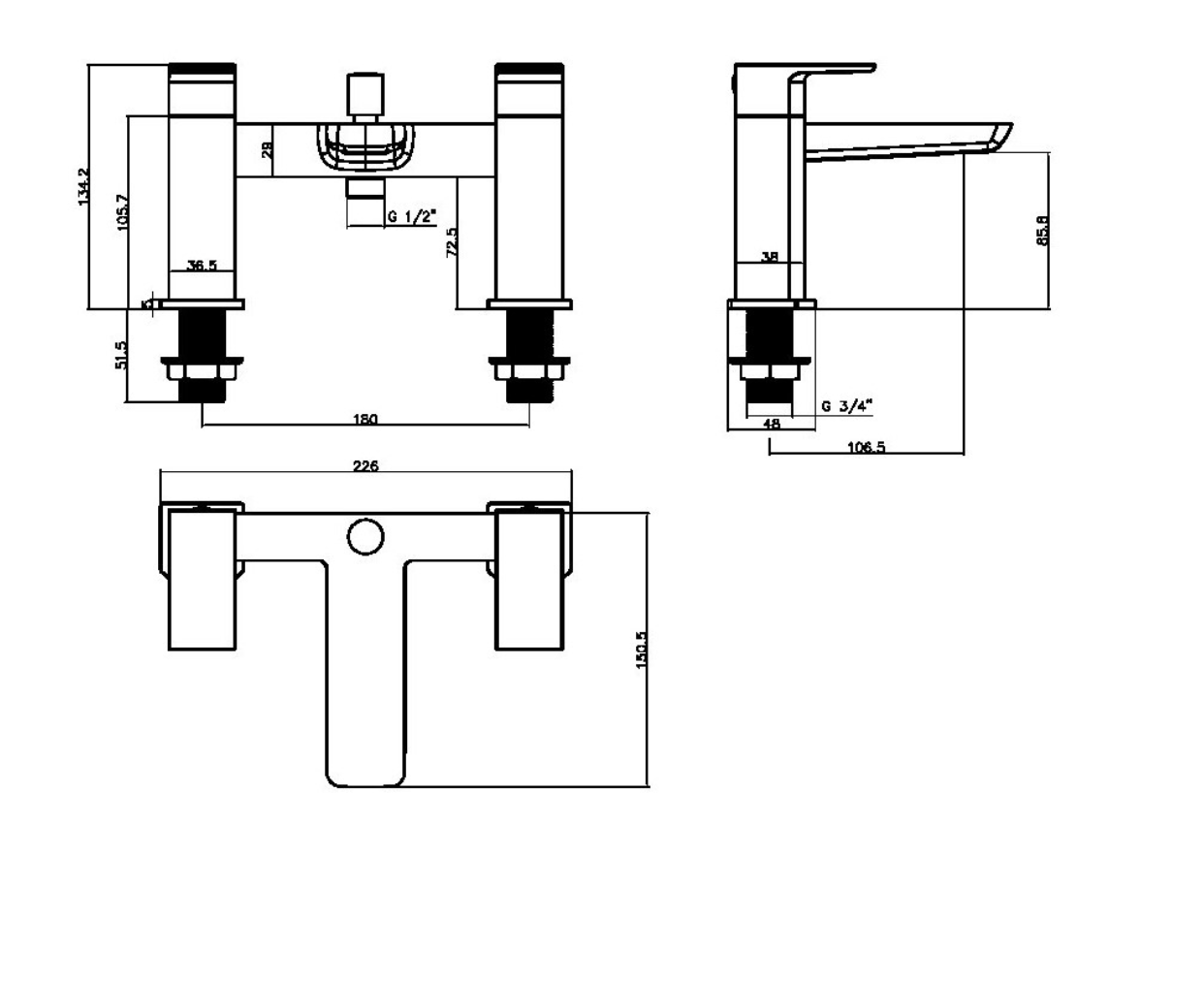 Muro Bath Shower Mixer with Shower Kit