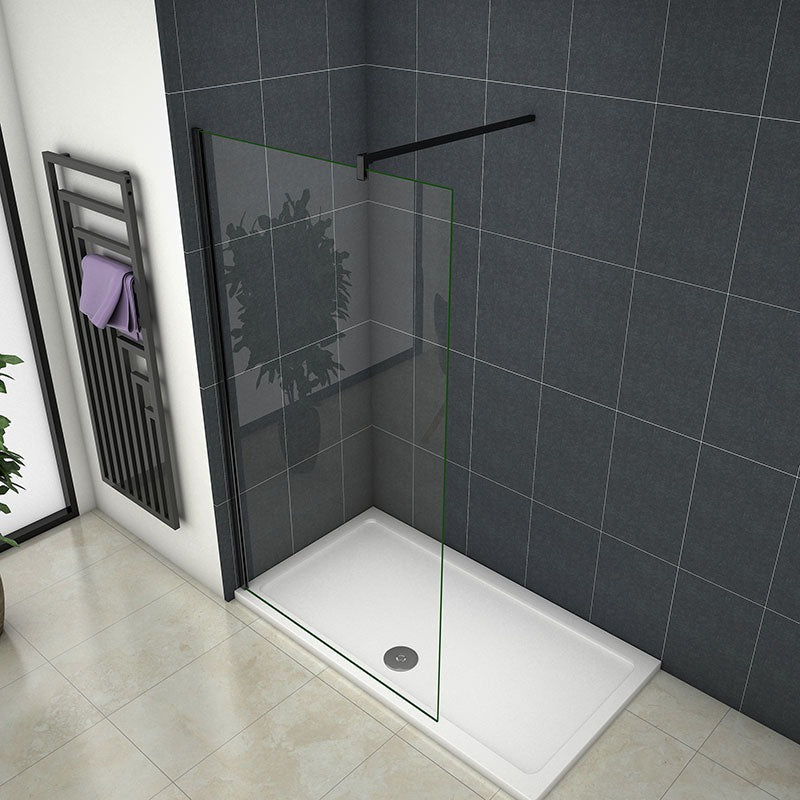 Aira 1200mm Black Walk-In Shower Panel Wetroom 8mm Easy Clean Nano Glass Shower Screen