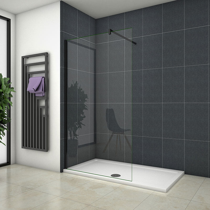 Aira 1200mm Black Walk-In Shower Panel Wetroom 8mm Easy Clean Nano Glass Shower Screen