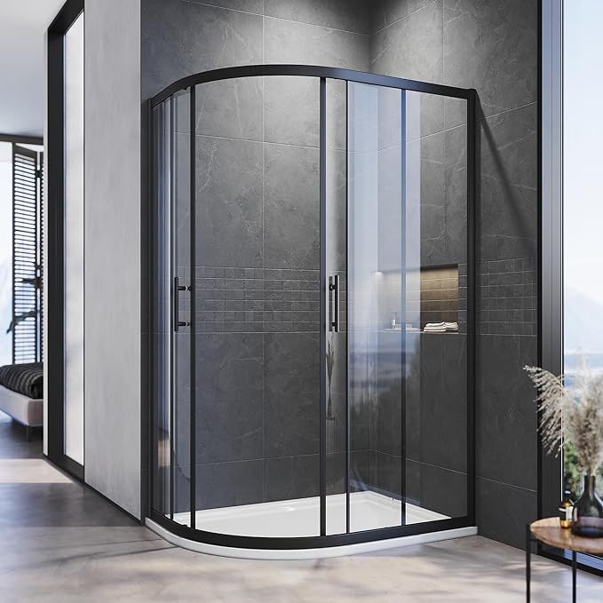 NILE 1200 x 800mm Black Offset Quadrant Shower Enclosure 5mm Tempered Glass