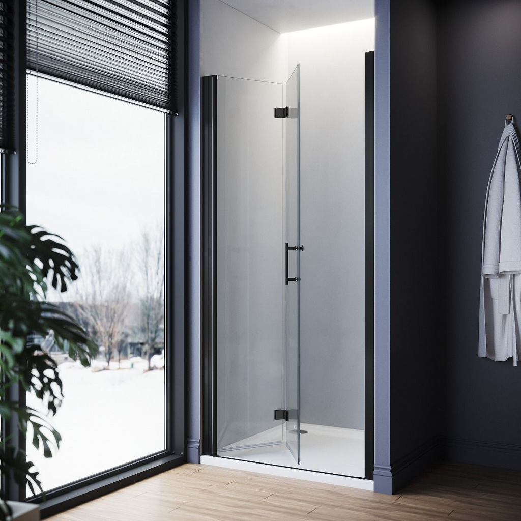 Aira 800mm Frameless Matt Black Bifold Shower Door 5mm Glass