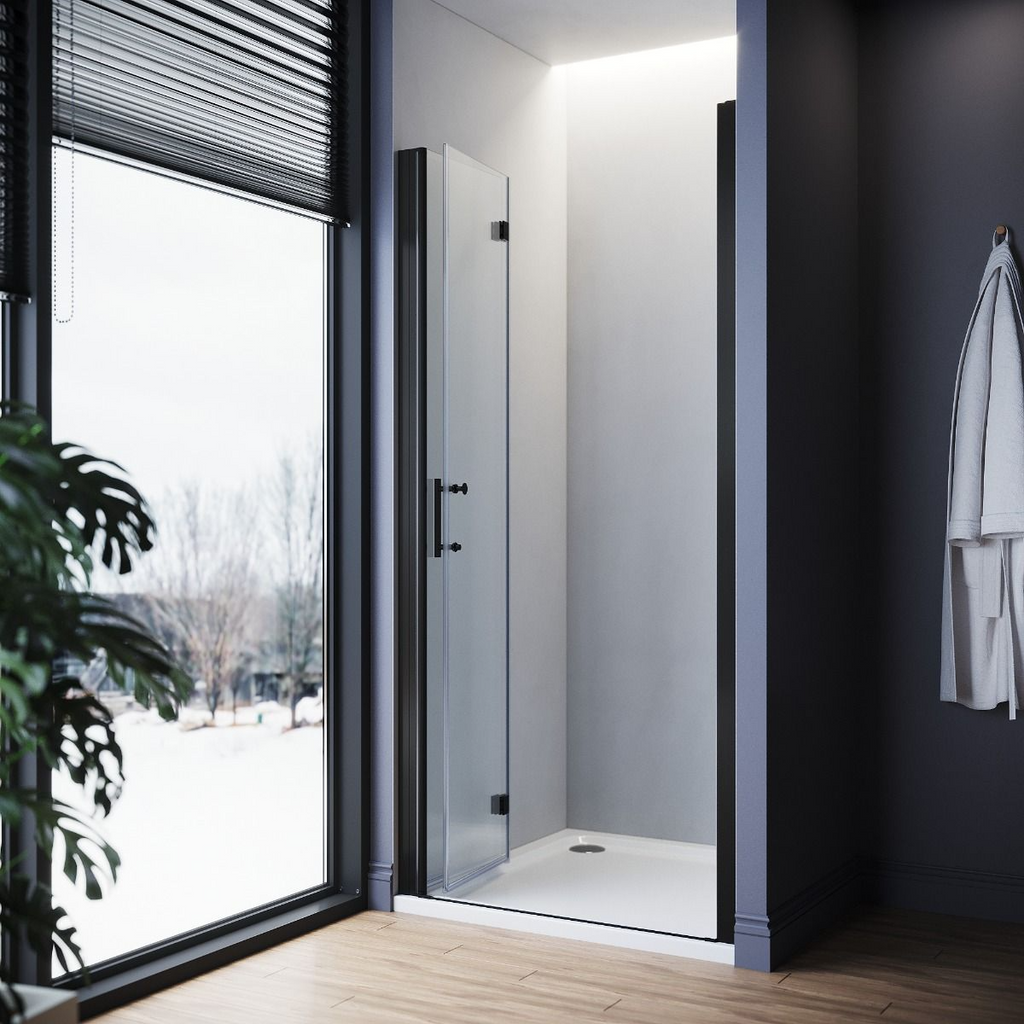 Aira 900mm Frameless Matt Black Bifold Shower Door 5mm Glass