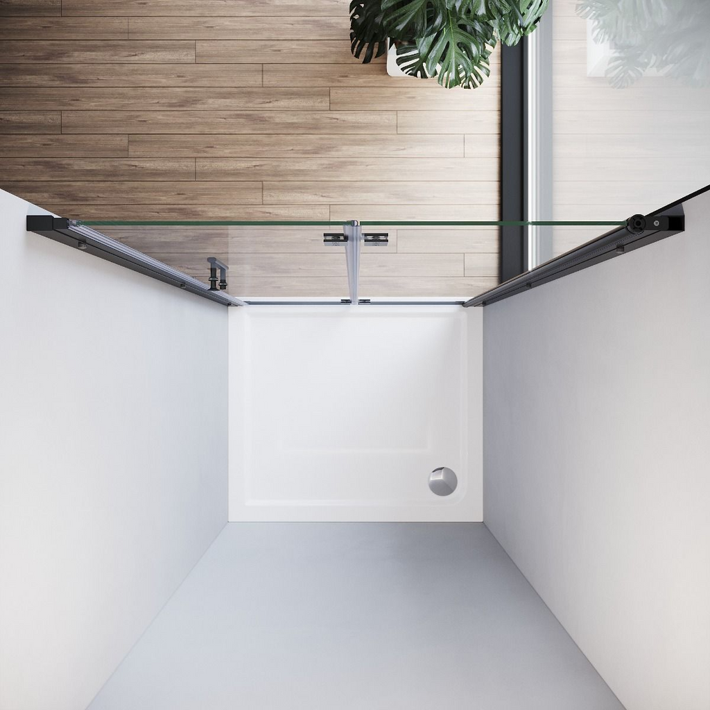 Aira 900mm Frameless Matt Black Bifold Shower Door 5mm Glass