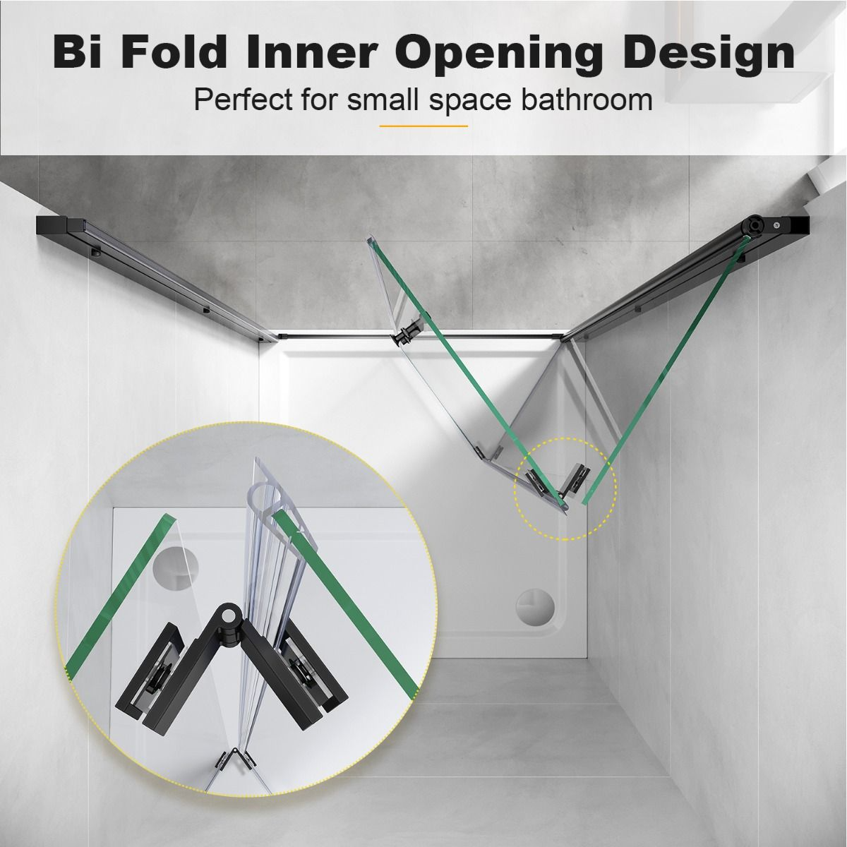 Aira 800mm Frameless Matt Black Bifold Shower Door 5mm Glass