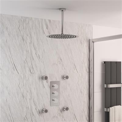 Nile Shower Bundle with Concealed Valve, Round Shower Head, Body Jets & Ceiling Mounted Shower Arm - Chrome