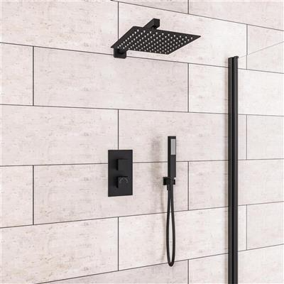 Raven Square Thermostatic Shower Bundle with Shower Head, Valve & Handset - Matt Black