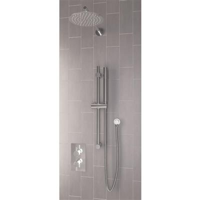 Nile Round Thermostatic Concealed Shower Bundle with Shower Head, Valve, Round Riser Kit & Handset - Chrome