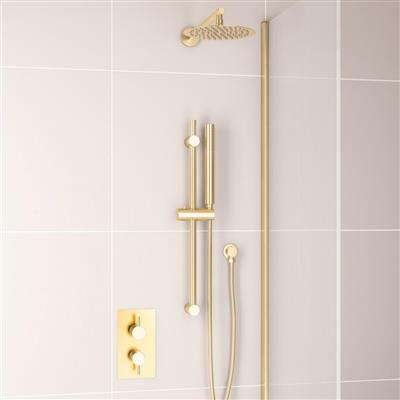 Haven Round Thermostatic Concealed  Shower Bundle with Shower Head, Valve, Round Riser Kit & Handset - Brushed Brass
