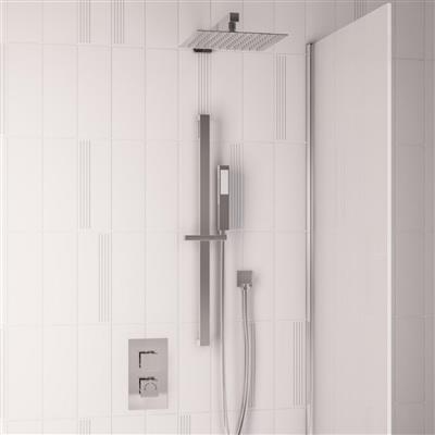 Nile Square Thermostatic Concealed Shower Bundle with Shower Head, Valve, Round Riser Kit & Handset - Chrome