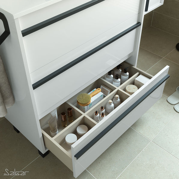 Attila Noir 1000mm Floorstanding Basin Unit with Matt Black Handles & No Tap Hole Basin - Matt White