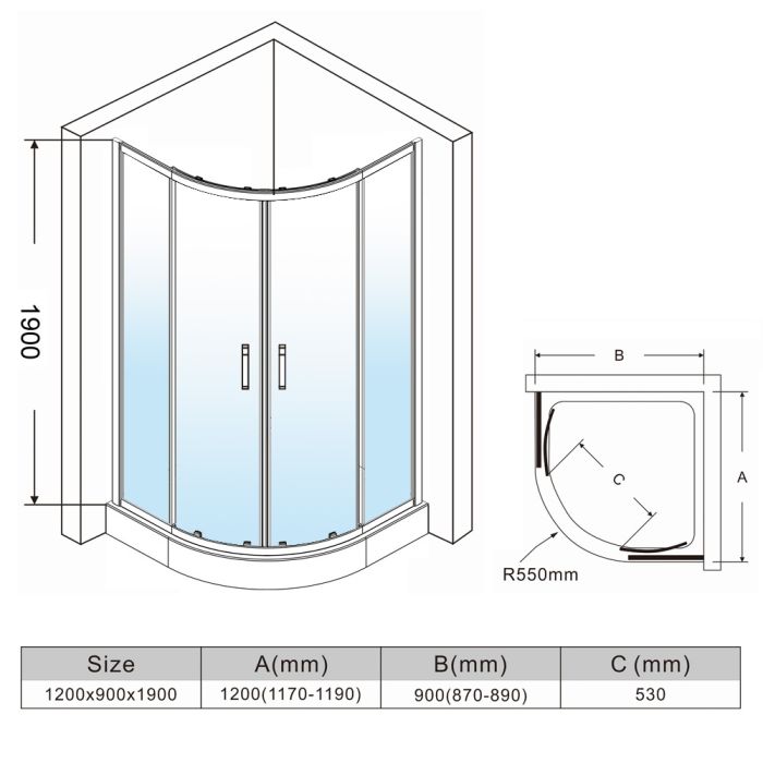 NILE 1200x900 Left/Right Offset Shower Enclosure 8mm Easy Clean Nano Glass Shower Cubicle